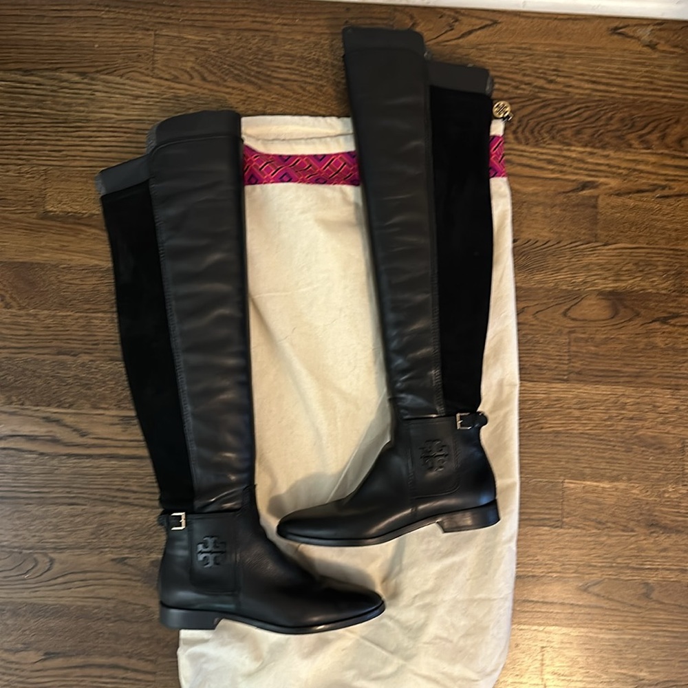Tory Burch tall leather boots with boot bag